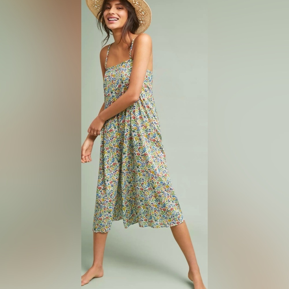 Anthropologie Multicolor Floral Midi Dress|Adjustable Straps|Flowy|Size L